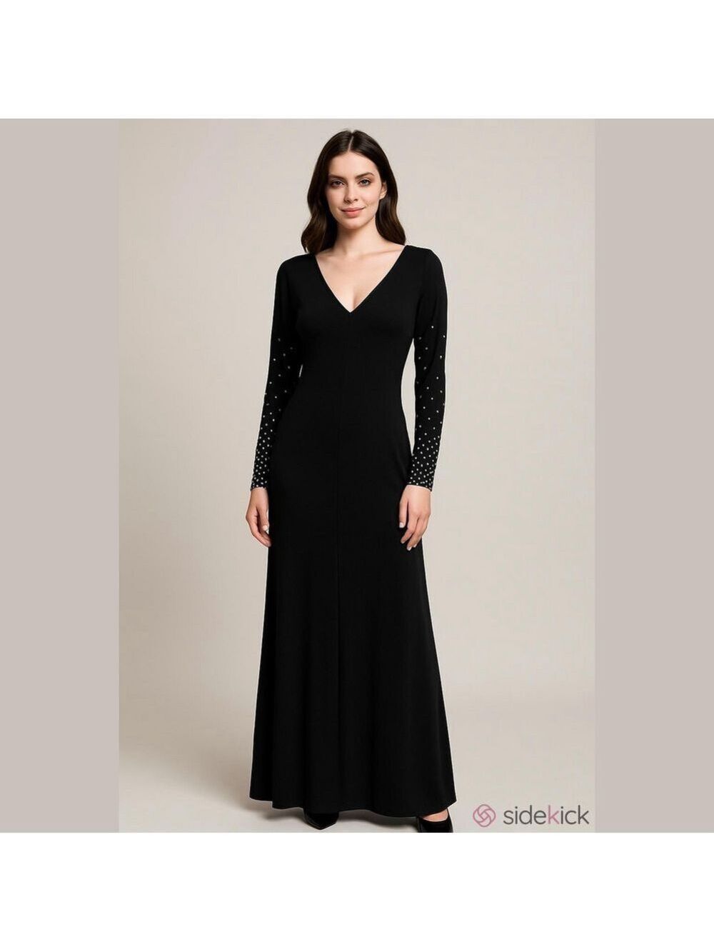 Vintage Black Dress Faux Pearls Gemstones evening semi formal elegant evening